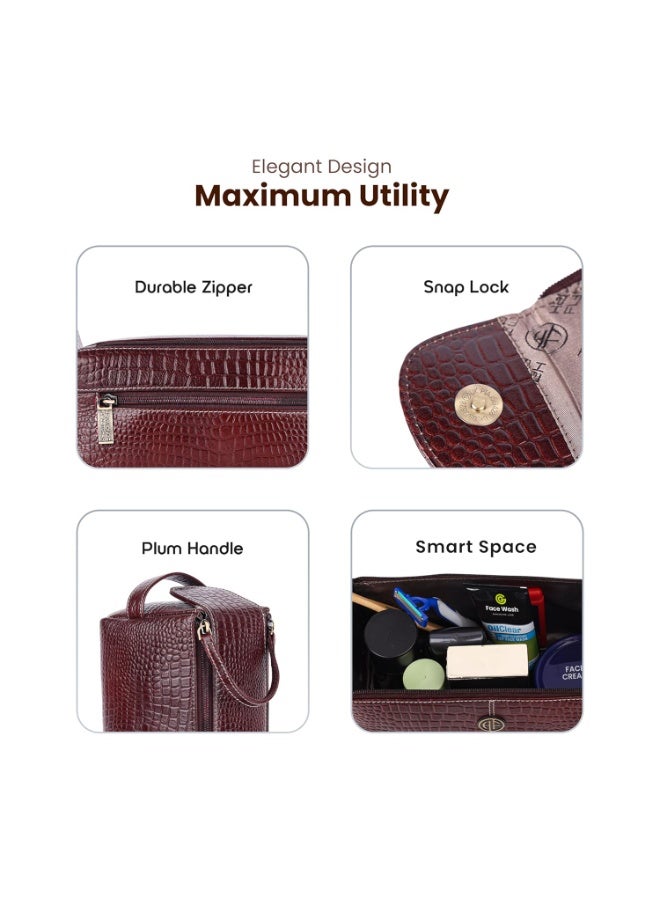 HAMMONDS FLYCATCHER Genuine Leather Toiletry Bag for Men and Women - Travel Organizer Pouch, Shaving Kit Bag for Men, Cosmetic Organizer Bag, Toiletry Pouch for Men with Multiple Pockets - TC4005 Croc Brown - Image 3